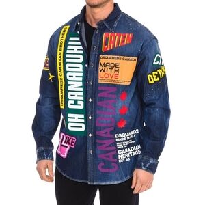DSQUARED Blue Denim Shirt with Bold Graphic Patches